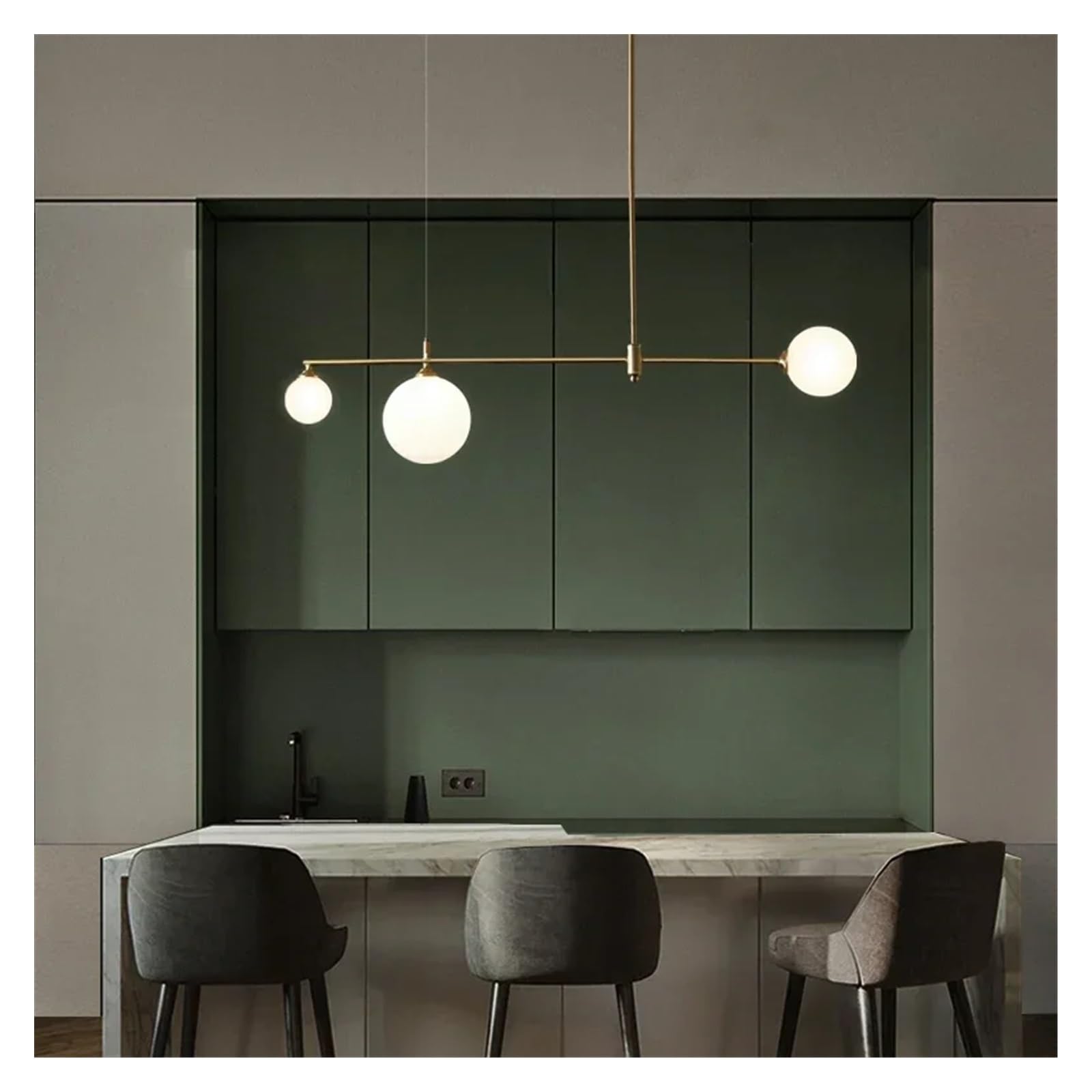 Lampadario, Nuova lampada a sospensione for sala da pranzo tavolo cucina casa sfera di vetro Nordic G9 oro lampadario a a led a moderna a soffitto(3 heads,Neutral)