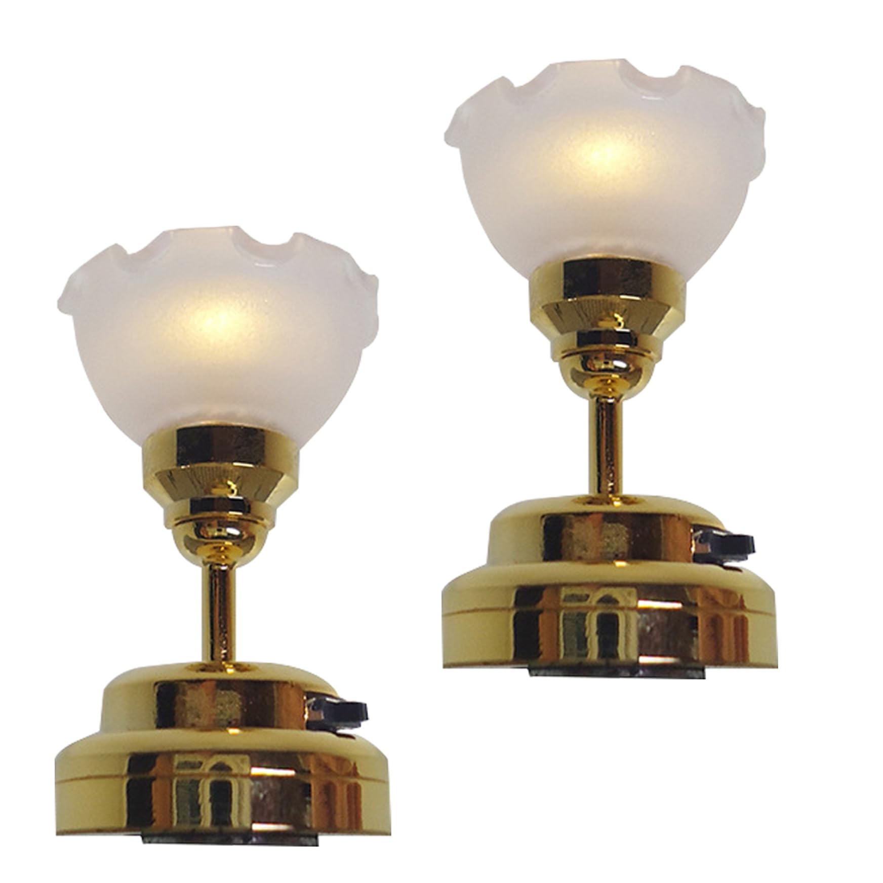 2Pcs Dollhouse Ceiling Lights 1:12 Scale Simulation Miniature Metal Battery Powered LED Lighting Floral Shape