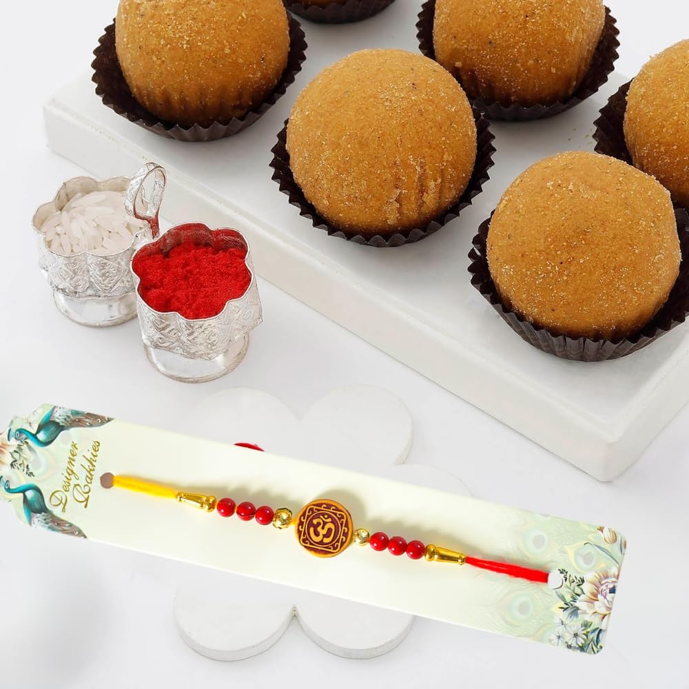 Half Engineer Premium Om Rakhi And Besan Laddoo with Roli Chawal Set|Gift For Rakshabandhan|Rakhi Gift For Brother|Sweets-200g-image-35