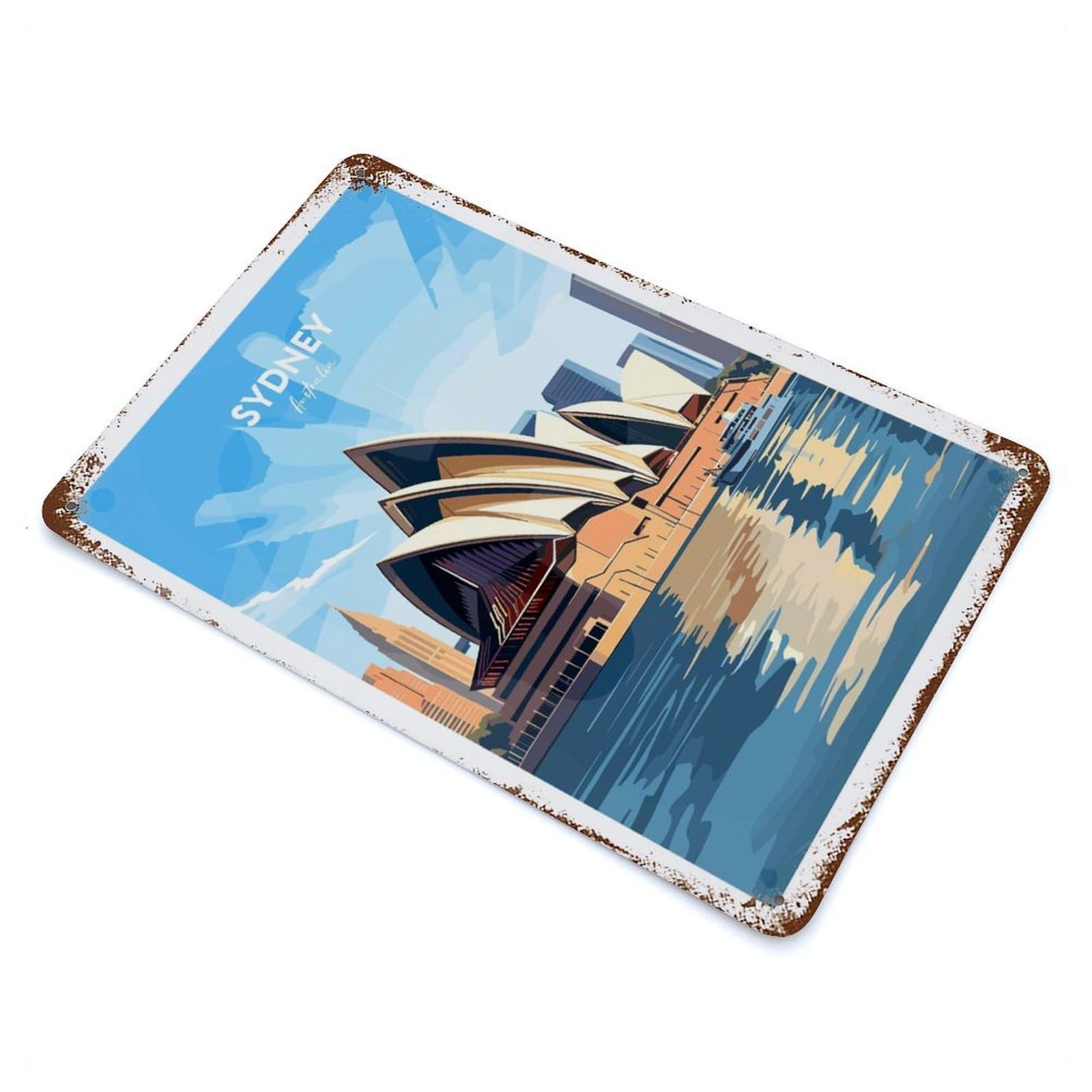 Sydney Travel Weathered Tin Sign 11.8"x7.9", Ideal for Basement, Hobby Room And Garage Decor