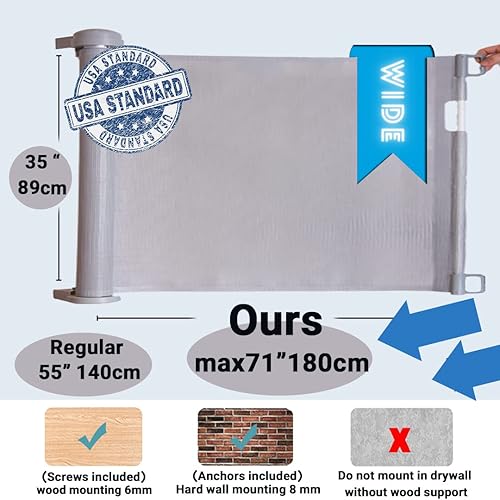 Miniatura 5 de PETSTAR Puerta retráctil para bebés de 72 pulgadas de ancho, puerta de seguridad para niños y mascotas, 34 pulgadas de alto, se extiende hasta 72