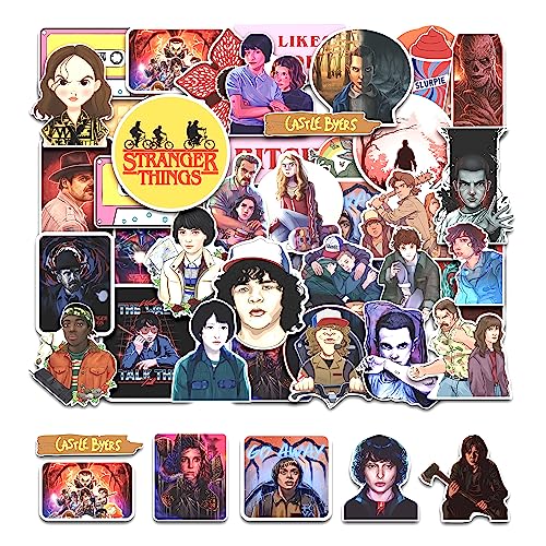 Image of FlyBuyHub Aesthetic Vinyl Journal Stickers for Phone Case, Laptop, Notebook, Dairy, Water Bottle, School Bag, Etc Self-Adhesive Set of 50 Glossy and Waterproof Stickers (Stranger Things)