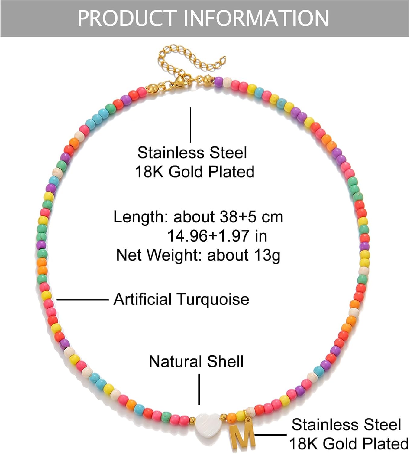 Initial Necklace for Women Handmade Dainty Bohemian Colorful Beaded Initial Choker Necklace Stainless Steel Love Heart Letter Pendant Necklace Y2K Aesthetic Jewelry - Image 6