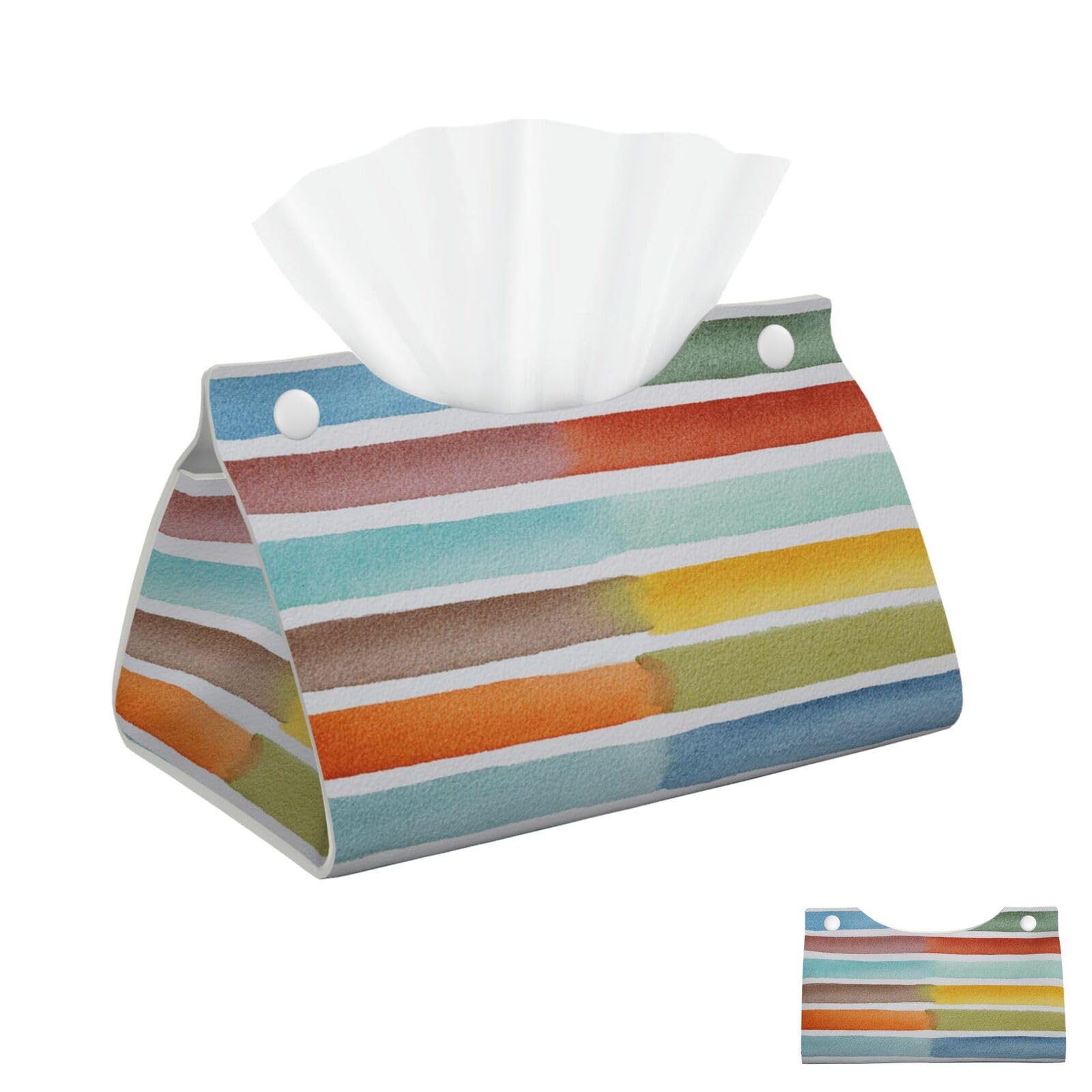 Watercolor Painting Stripe Tissue Box Cover Square Cube Boxes