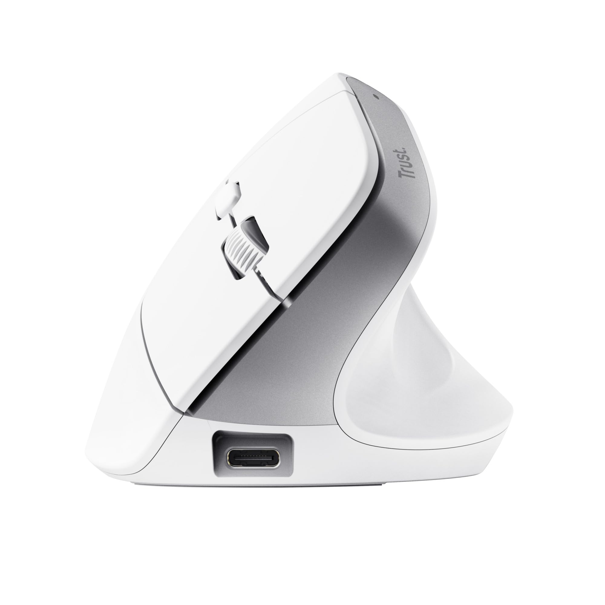 Trust Bayo+ Mouse Verticale Wireless Bluetooth + RF 2.4GHz, Ridurre la Tensione del Braccio e del Polso, 50% Plastica Riciclata, Mouse Ergonomico Ricaricabile Multidispositivo PC Laptop Mac - Bianco