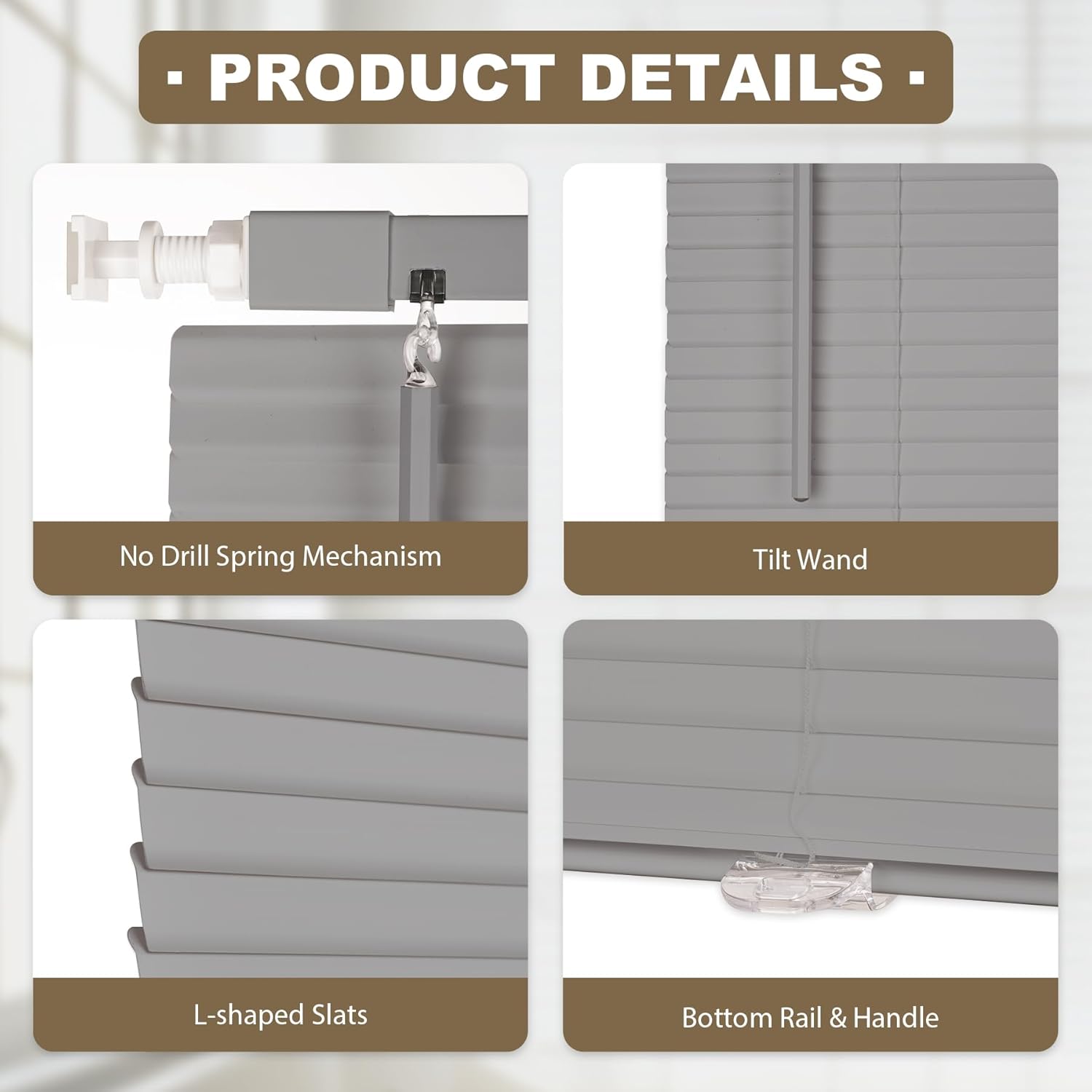 hestia no drill cordless room darkening vinyl mini blinds, 1” l-shaped pvc slats venetian horizontal blind privacy indoor window coverings for bedroom, bathroom and kitchen, grey, 57.5" w x 50" h 57.5"w x 50"h silk grey