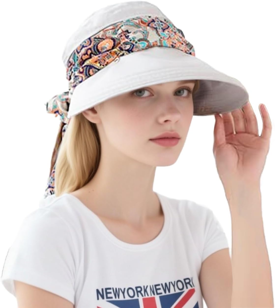Women Wide Brim Sun Hat Multifunctional Beach Hat Foldable Sun Visor with Removable Neck Flap Bowknot - Image 6