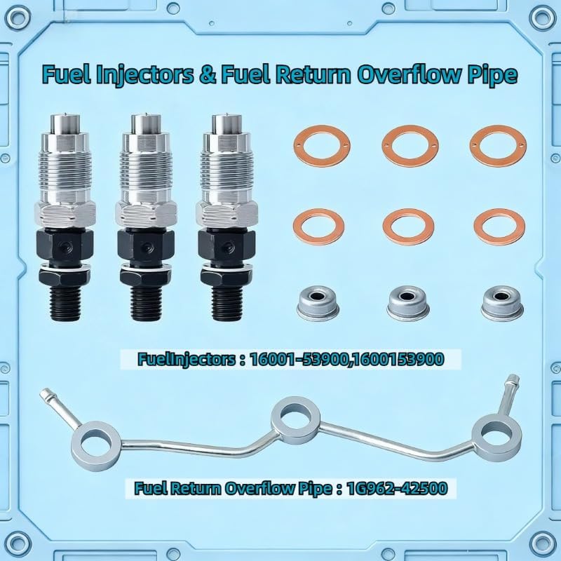 16001-53900 Fuel Injectors & Fuel Return Overflow Pipe Kit | Compatible with Kubota D722 D782 D902 Engine | Replaces 1600153900 1G962-42500