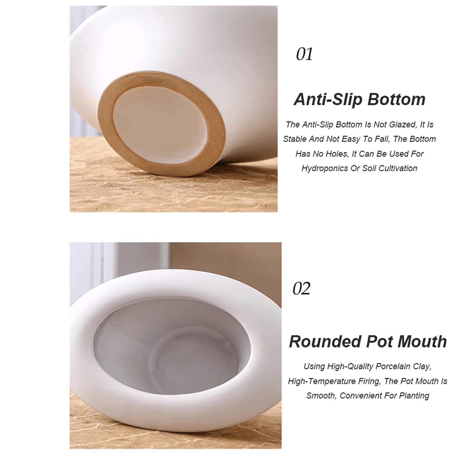 Dekoracyjna owalna, nowoczesna ceramiczna doniczka na sukulenty z otworem drenażowym, nieregularny kształt, doniczka na kwiaty orchidei, do użytku wewnątrz i na zewnątrz, na taras (czarna)