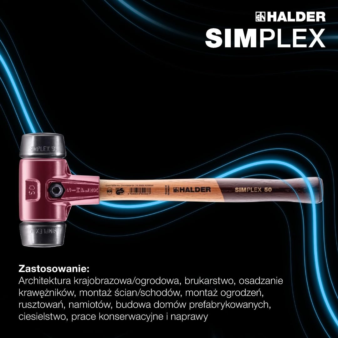 Simplex młotek udarowy, kompozycja gumowa; z obudową z żeliwa ciągliwego i wysokiej jakości drewnianym trzonkiem | śr. = 80 mm | 3002.080