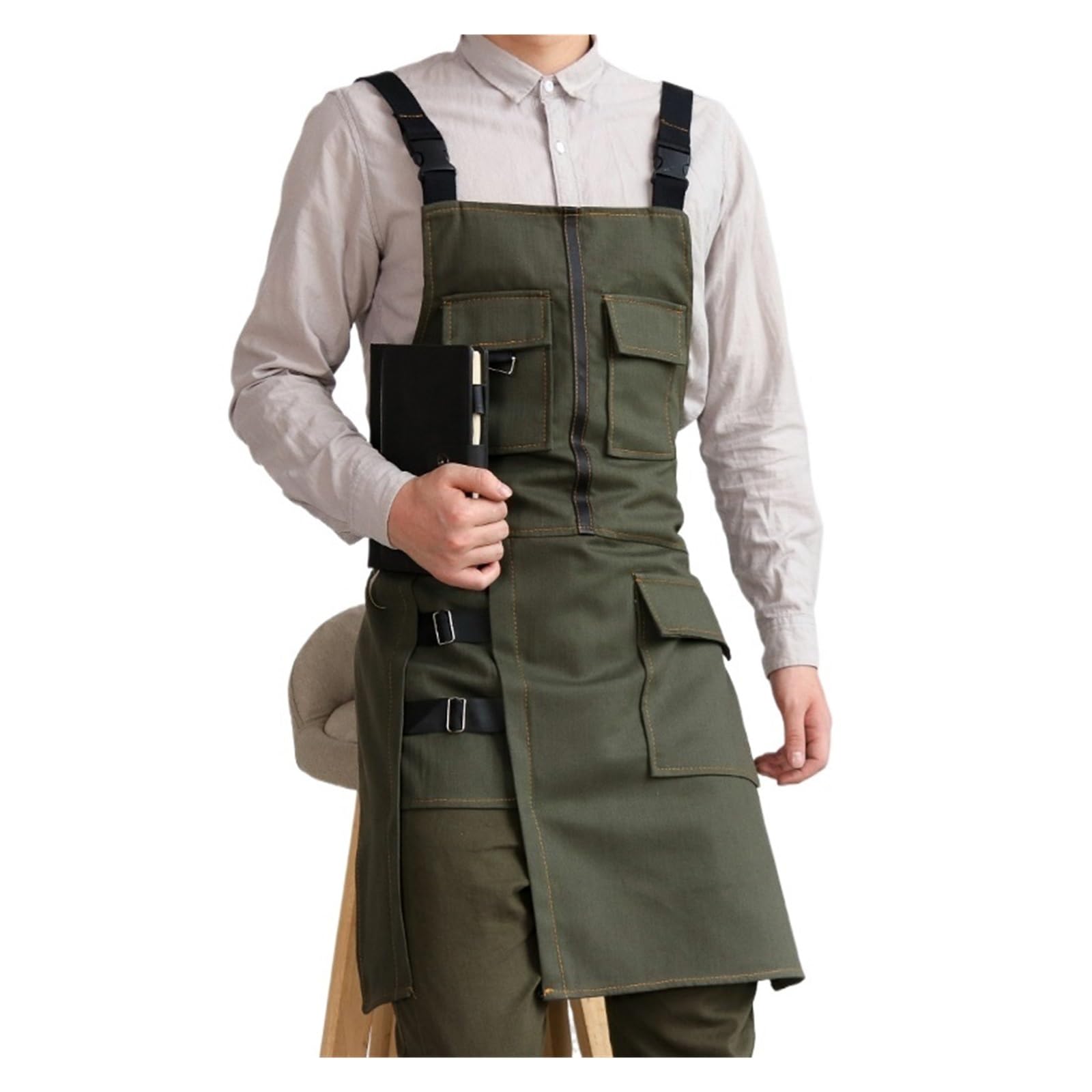 Grembiule da lavoro per uomini e donne, grembiule resistente per giardinaggio e ristorante, ideale per parrucchieri, uso in cucina, camerieri e negozi di tè al latte, design multi-tasca