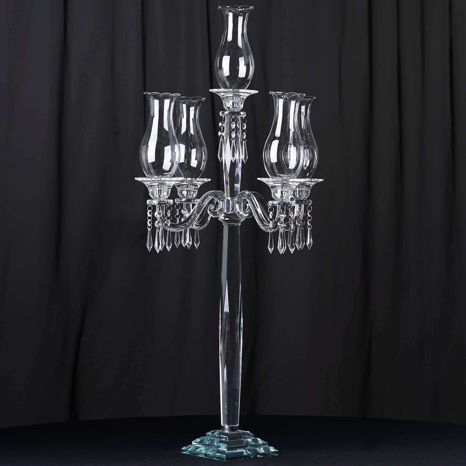 Efavormart 40" 5 Arm Premium Crystal Glass Taper Candle Holder Candelabra with Chandelier Chains