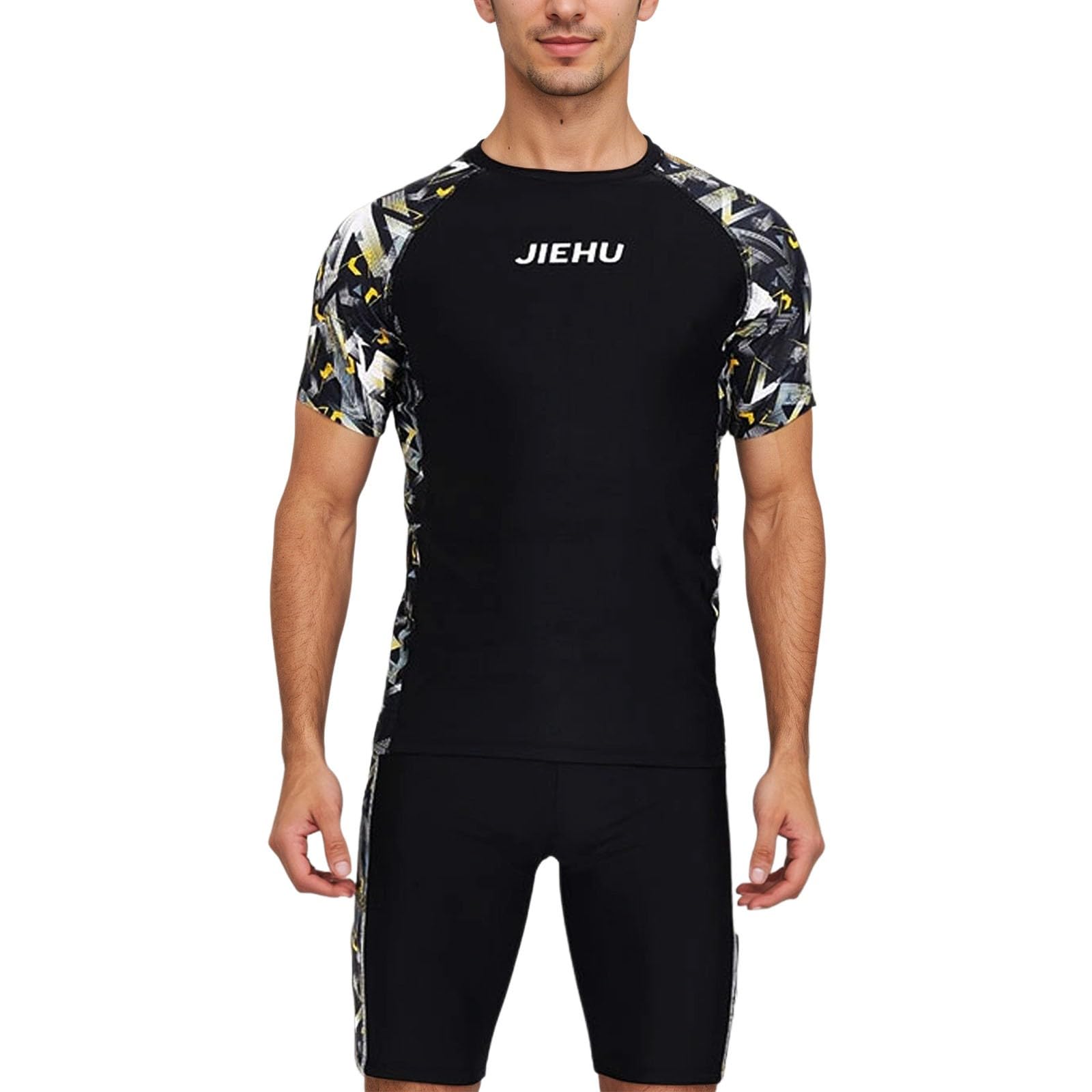 Traje de Baño Hombre Surf 2 Piezas Ajustado Bañador Camiseta Manga Corta Natacion Deportivo