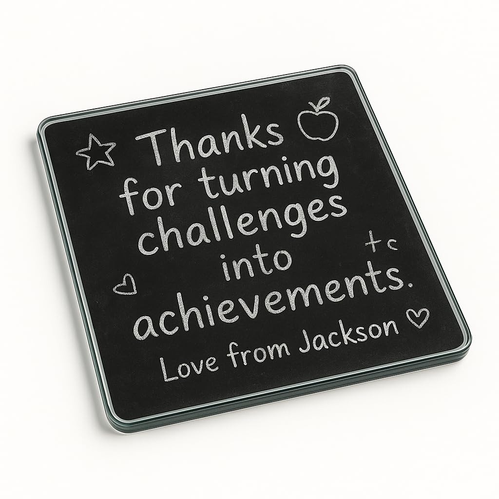 The Plum Penguin Chalked Memories Personalised Thank You Teacher Gift Acrylic Coaster Gift With Chalkboard Design - Nostalgic Teacher Appreciation Keepsake For Thank You Gift