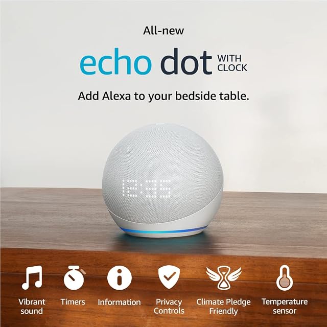 All-new Echo Dot (5th generation, 2022 release) smart speaker with clock and Alexa | Glacier White