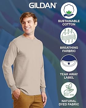 Gildan 2400 Multipack Men's Bulk Long Sleeve T-Shirt 1 Pack, Small