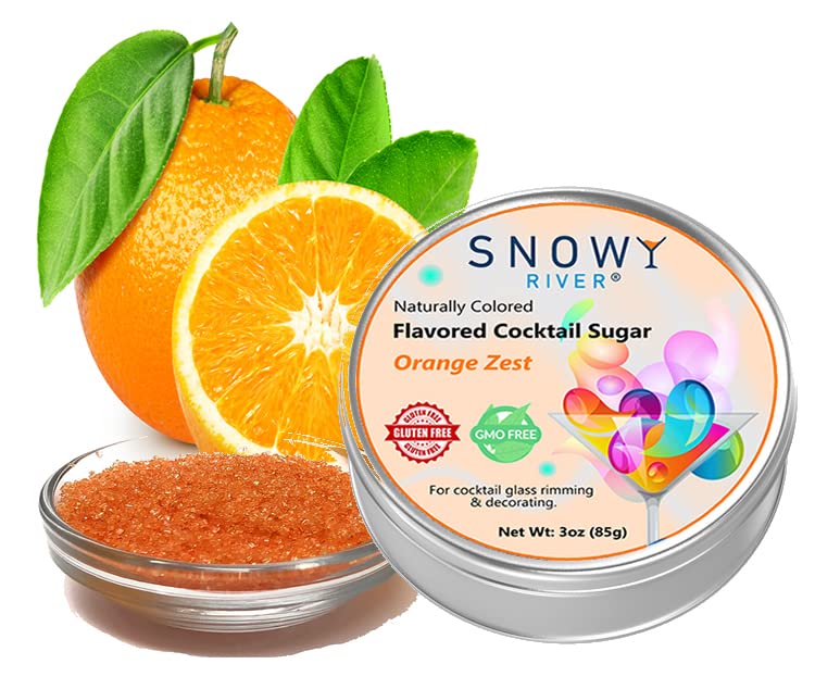 Snowy River Naturally Flavored Orange Cocktail Sugar (1x3oz tin), Colored & Flavored Orange Rimming Sugar, Beverage Rimmer for all Occassions (Orange)