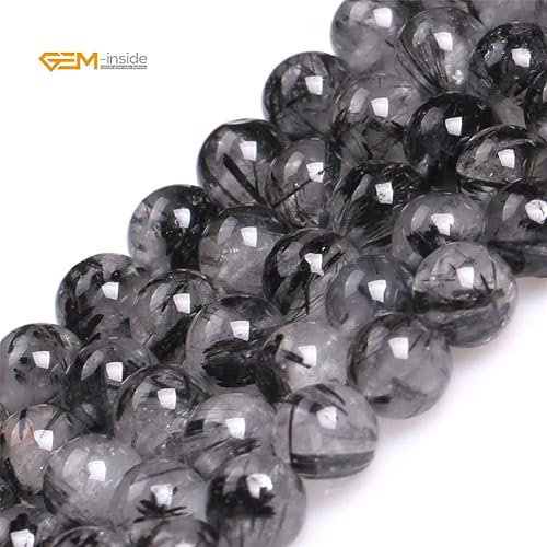 Miniatura 268 de GEM-Inside - Cuentas sueltas de piedra de lava negra natural de 0.315 in para hacer joyas, 15 pulgadas Cordierita de grado A