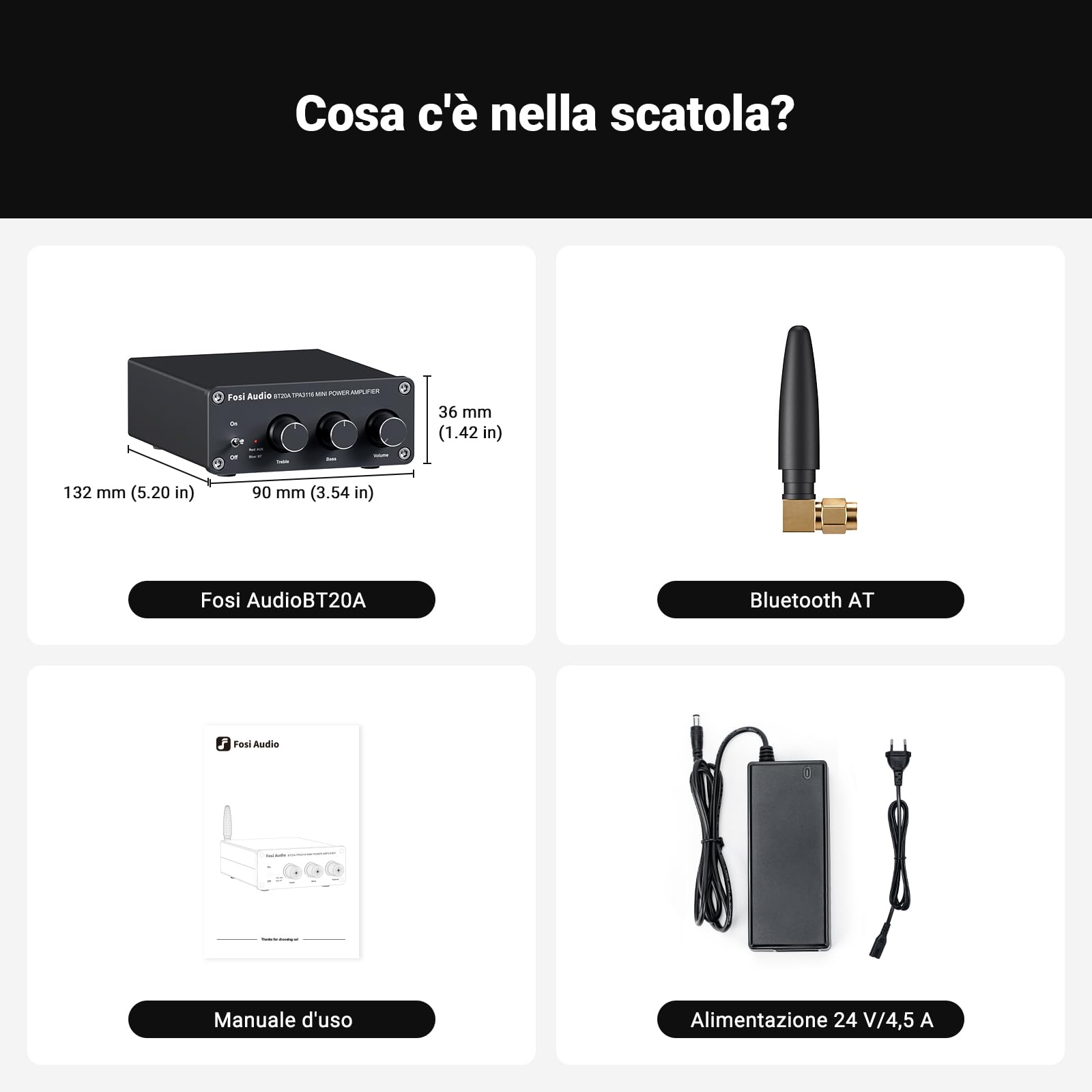 Fosi Audio BT20A Amplificatore Bluetooth 5.0, TPA3116 100Wx2 HiFi Stereo, Mini Amplificatore Classe D 2.0 Canali per Altoparlanti Passivi