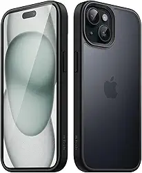 JETech Capa Fosca para iPhone 15 6,1 Polegadas, Proteção Contra Quedas de Grau Militar à Prova de Choque, Case Traseira Translúcida Fosca para Telefone, Capinha Anti-Impressão Digital (Preto)
