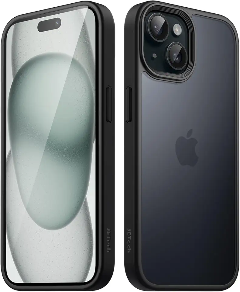JETech Capa Fosca para iPhone 15 6,1 Polegadas, Proteção Contra Quedas de Grau Militar à Prova de Choque, Case Traseira Translúcida Fosca para Telefone, Capinha Anti-Impressão Digital (Preto)