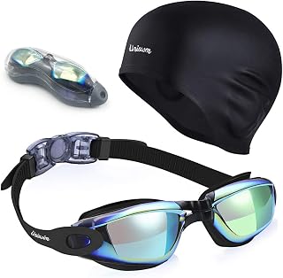Swimming Goggles Swimming Cap Set Swim Glasses Silicone Swim hat Pack for Adults with Anti Fog Glasses for Swimming
