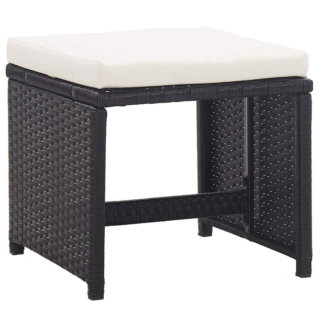 Taboret ogrodowy 2 szt. z poduszką do siedzenia Poly Rattan czarny do ogrodu i na basen, balkon i taras, krzesło ogrodowe.