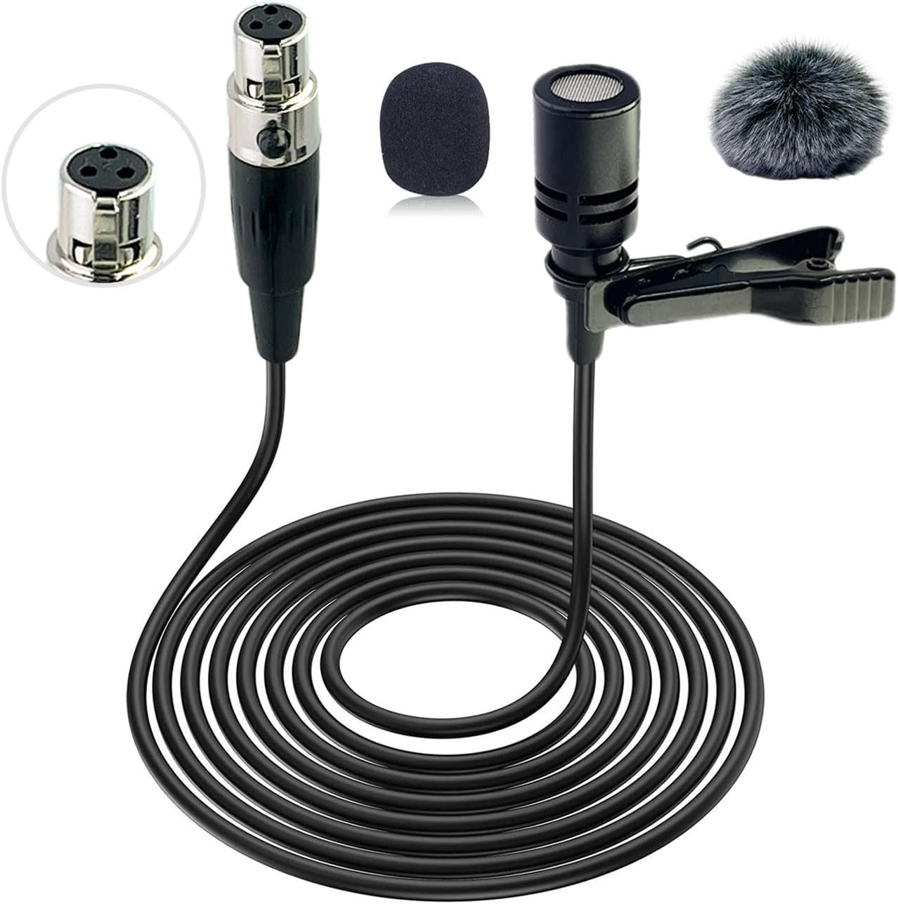 TA3F Plug Lavalier Lapel Microphone for AKG Wireless Transmitter, 1.5M Wired Unidirectional Condenser Mic for YouTube, Lectures, Living Performance - Mini XLR TA3F Plug, Black