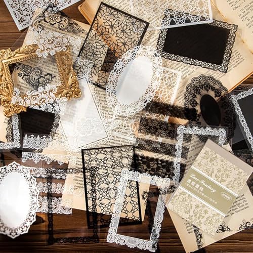Image of HASTHIP 120 PCS Lace Scrapbook Paper Stickers - 60 Styles Vintage Scrapbooking Sticker Papers Decorative Papers Journaling Supplies for Junk Journal Crafts Scrapbook