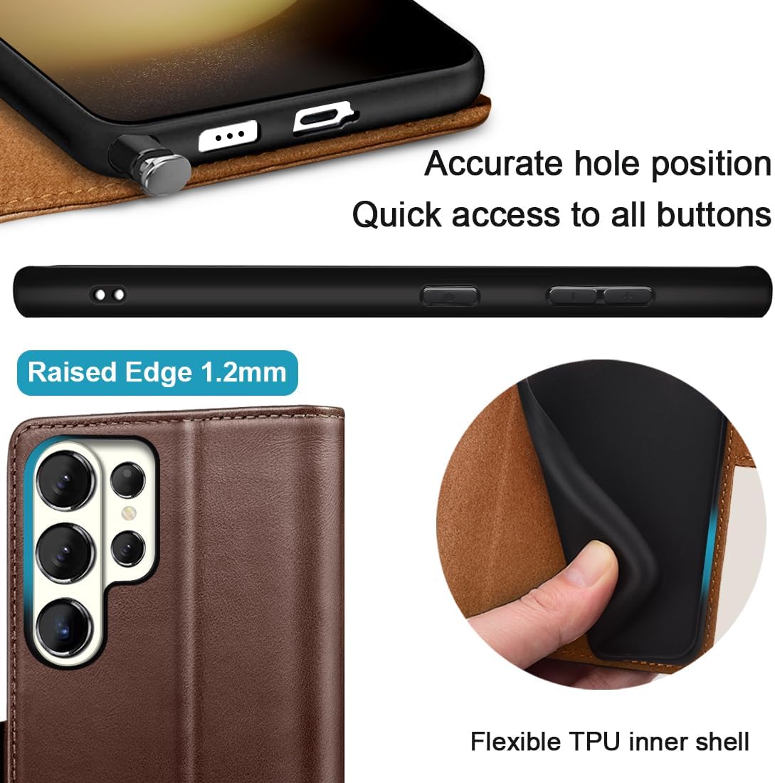 KEZiHOME Case for Galaxy S26 Ultra, Genuine Leather Wallet Case [RFID Blocking] Card Holder Kickstand Magnetic Protective Phone Folio Cover Compatible with Galaxy S26 Ultra 6.9"(Brown)