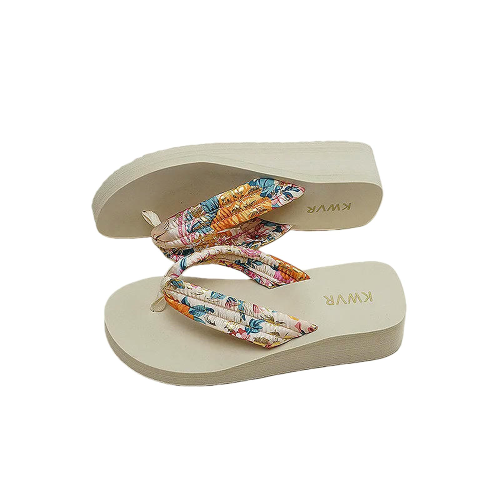 Gyios Flip Flops Men Sponge Cake Thick Sole Summer Women's Versatile Conch Anti-slip Sandals Beach Shoes-beige Printed-39