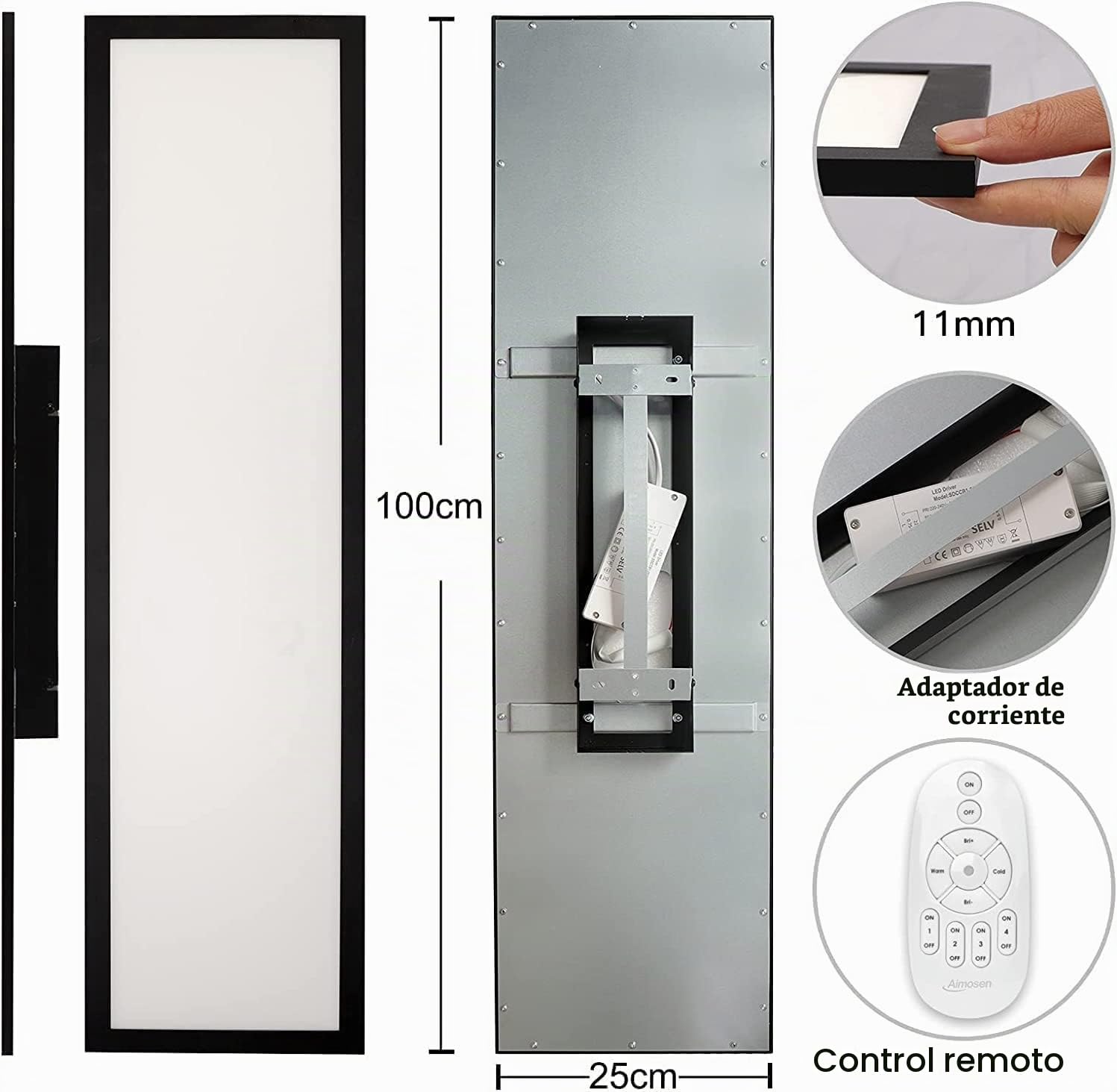 Lámpara de Techo Regulable, 100x25cm Panel LED con Control Remoto, Luz de Techo Rectangulares 28W con Función de Memoria, (Cálido/Natural/Frío Blanco Luz 2700K-6500K) para Cocina Oficina Salón
