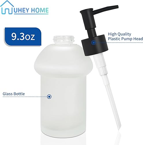 Miniatura 6 de Recipiente vacío de vidrio recargable con dispensador de jabón de manos con bomba de plástico a prueba de óxido, dispensador de jabón líquido de 9.3