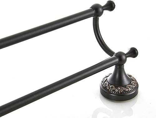 Miniatura 8 de Toallero doble de latón aceitado con escombros, ajustable de 15.5 a 27.5 pulgadas, toallero para toallas de baño, accesorios de baño negros montados