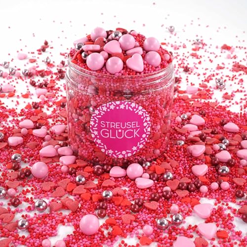 mySprinkles Zuckerstreusel l'amour rosa rot Sprinkles - Streusel perfekt zum Backen für Kindergeburtstag Geburtstag Valentinstag Herzen Torte Kuchen Cupcakes Muffins Cakepops (180g)