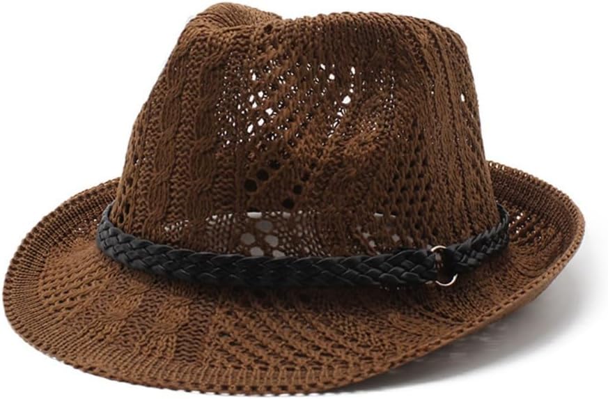 Classic Cotton Mesh Fedora Hat, Black with Braided Band, Summer Style
