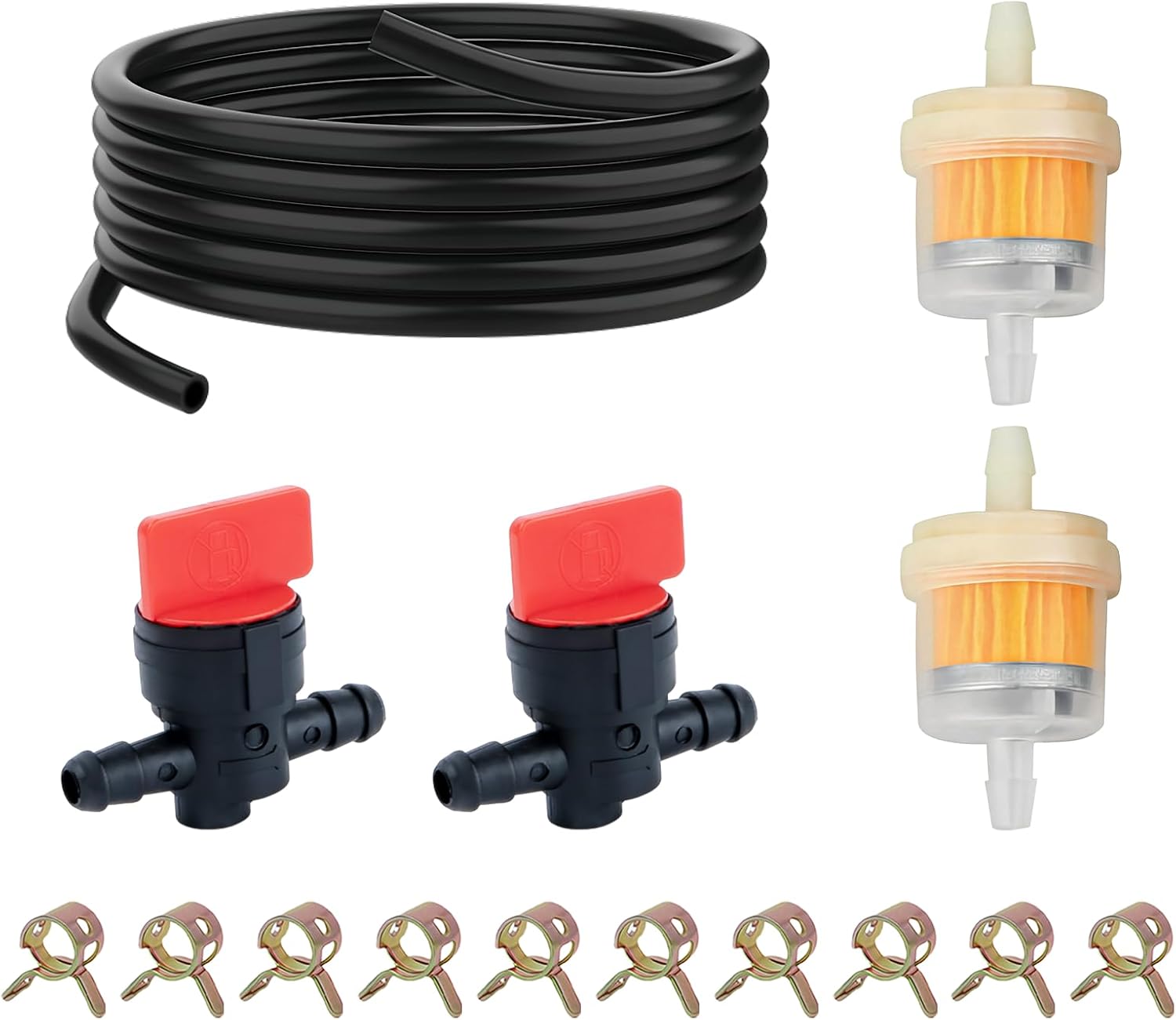 Gas Fuel Line Kit, 6.56 FT Fuel Hose with Clamps Valve, and Filter, Universal Gas Line Hose Kit for Briggs and Stratton Small Engine Lawn Mowers Tractor ATV Motorcycle