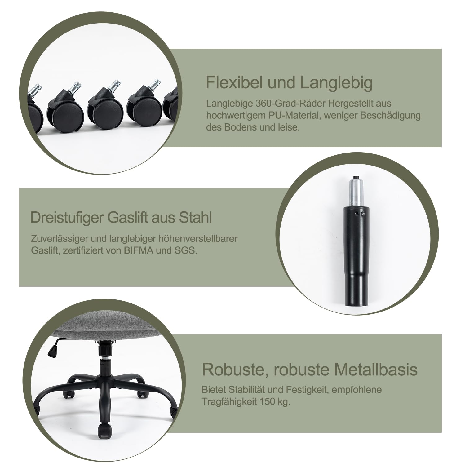 CASTLOVE Bürostuhl Ergonomisch Schreibtischstuhl Chefsessel Mit Gepolsterten Armlehnen Klappbar, Höhenverstellung, Wippfunktion und Kopfstütze Bequem für Home-Office Bürostuhl 150kg Grau Stoff