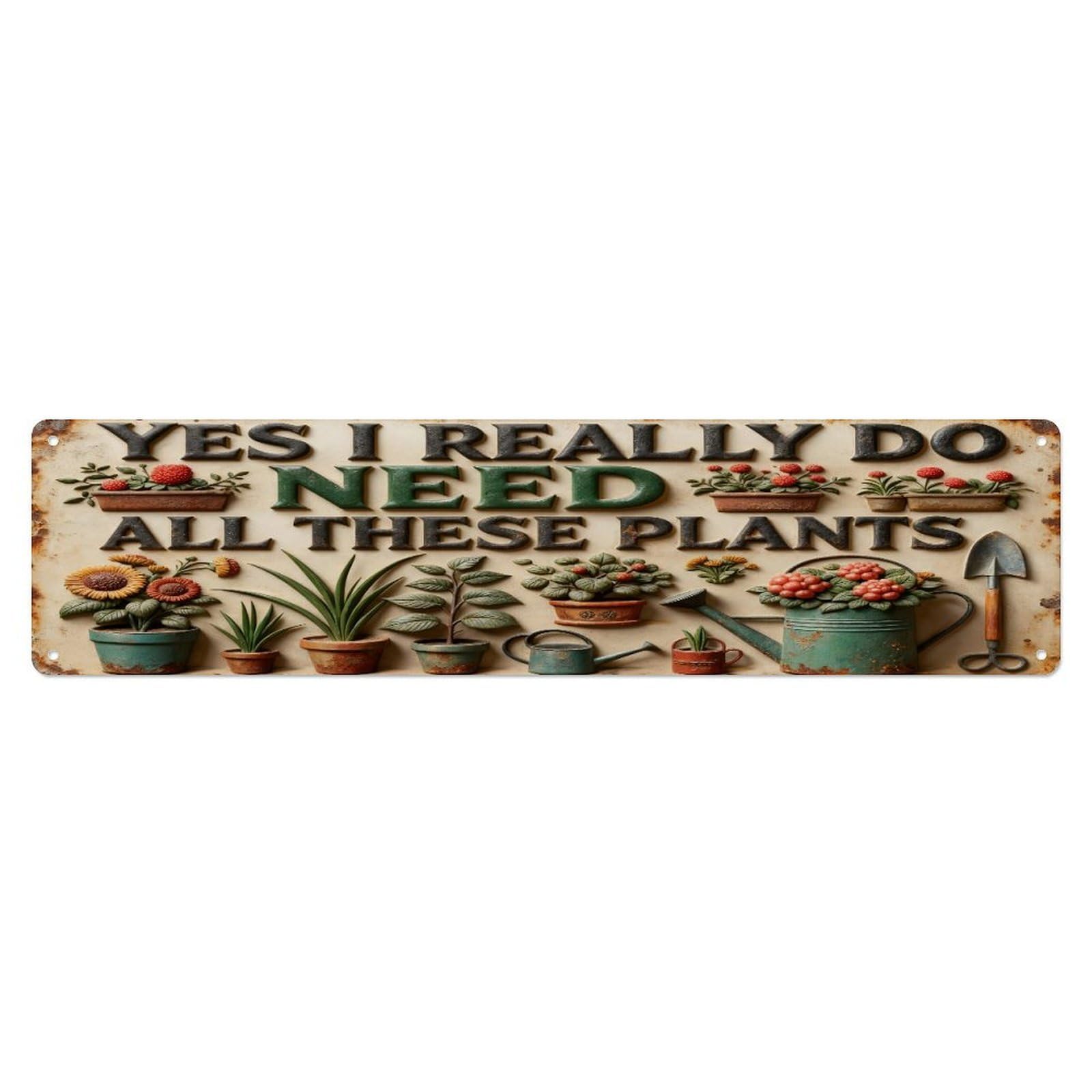 Garden Tools And Plants Pattern Metal Tin Sign Plaque