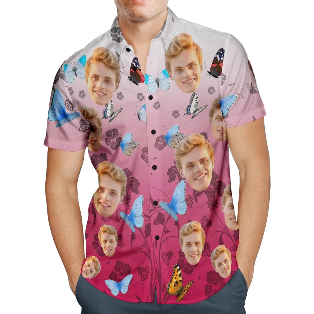 Smile lab Personalised Hawaiian Shirts with Face for Men Funny Customised Pet Dog Cat Photo Tropical Floral Hawaiian Shirts Short Sleeve