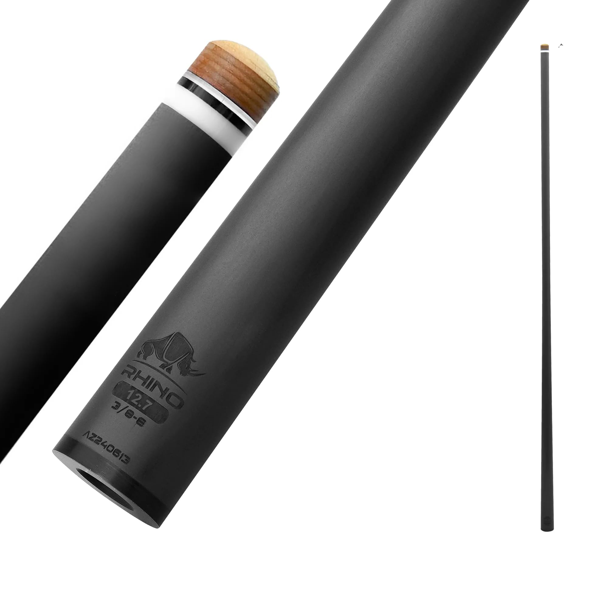 RHINO - 30" / 3/8-8 Joint Carbon Pool Cue Single Shaft, Tip 11.8mm,12.2mm,12.4mm,12.5mm,12.6mm,12.7mm,12.8mm,12.9mm,10.5mm Low Deflection, Ultra-Smooth, Easy to Play, Pro Taper