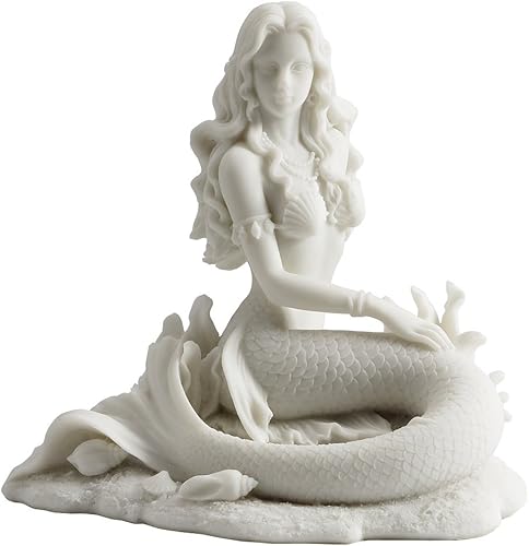 JFSM INC. Sirena sentada en la playa - Estatua de escultura blanca