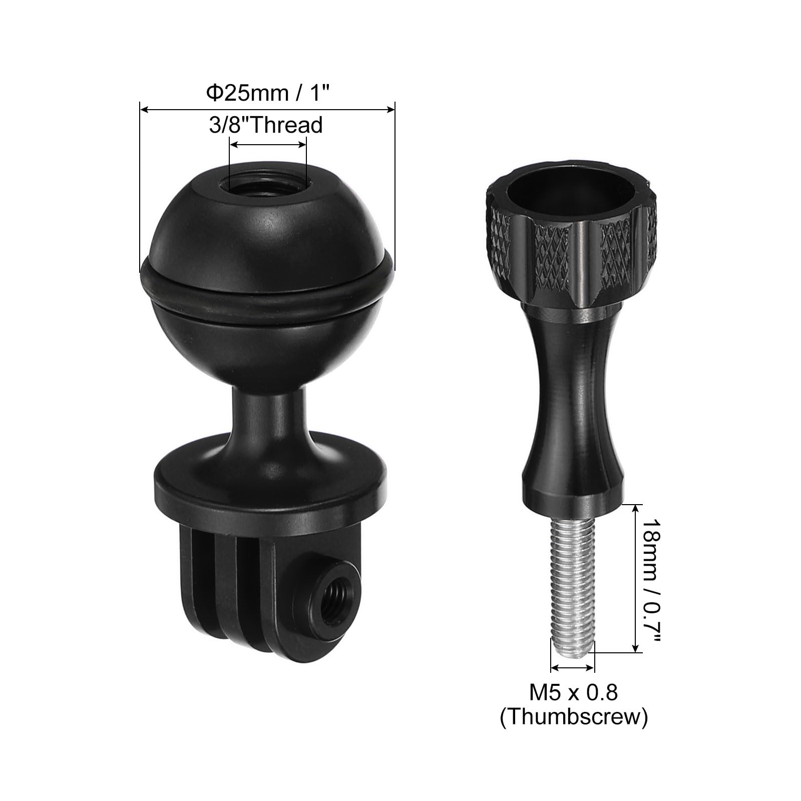 PATIKIL Action Camera Ball Mount Adapter, 1 Set Rotating Ball Head Mount for Sports Camera Style 2, Black - Image 2