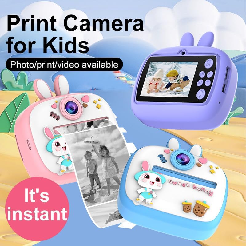 Image of Kids Instant Print Camera - Mini Digital HD Photo & Video Camcorder with Games | Fun Learning Toy for Boys & Girls Ages 4-18 | Includes 2 Print Rolls - Ideal Gift for Kids