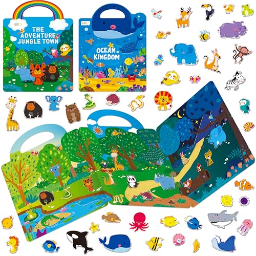 2 Packs Jelly Sticker Book, 72 Thick Animals Jelly Stickers Water...