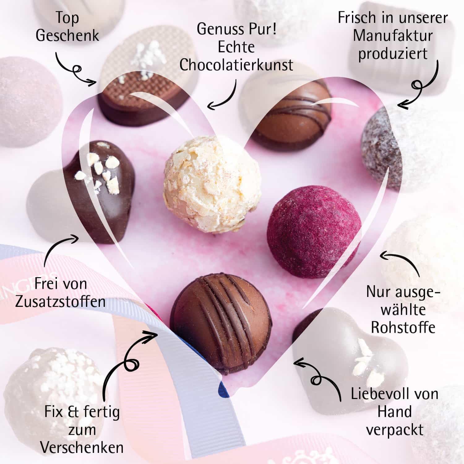 Hallingers Genuss Manufaktur Vegane Pralinen Adventskalender - mit & ohne Alkohol, handmade aus Confiserie-Edelkakao in wertigem Softfeel-Karton "Merry Christmas...", Weihnachtskalender für Frauen