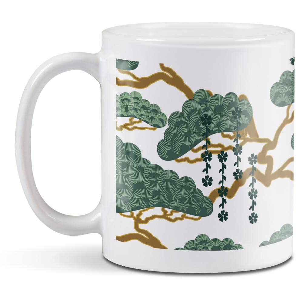 1 x 11oz (284ml) White Ceramic Mug Cup - Oriental Bonsai Tree Japan Design for Coffee Tea Drinks Kitchen Birthday Office Fun #2037