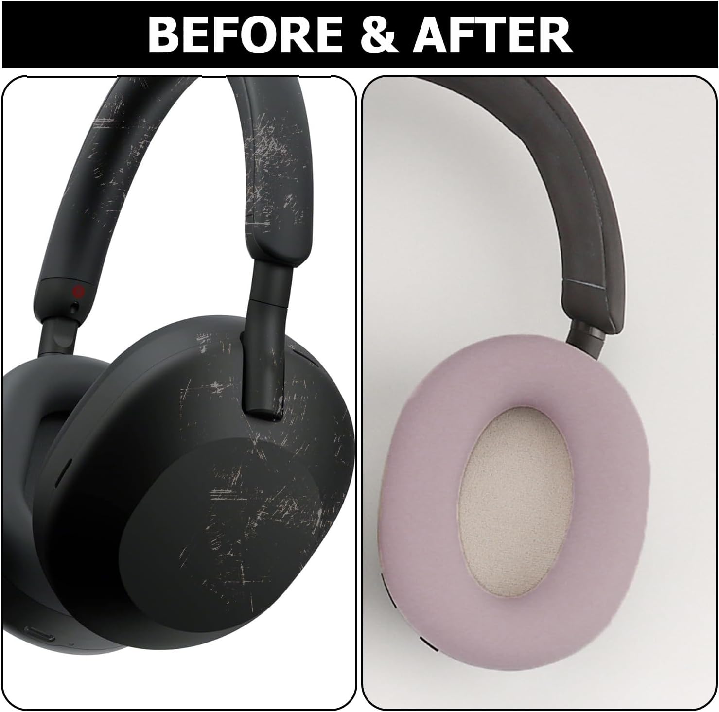 3 Set Case Cover for Sony WH-1000XM5 Headphones,Embody Ear Pad Cover/Headband Cover/Ear Cover Soft Silicone Headphones Accessories（Rose Grey） - Image 4