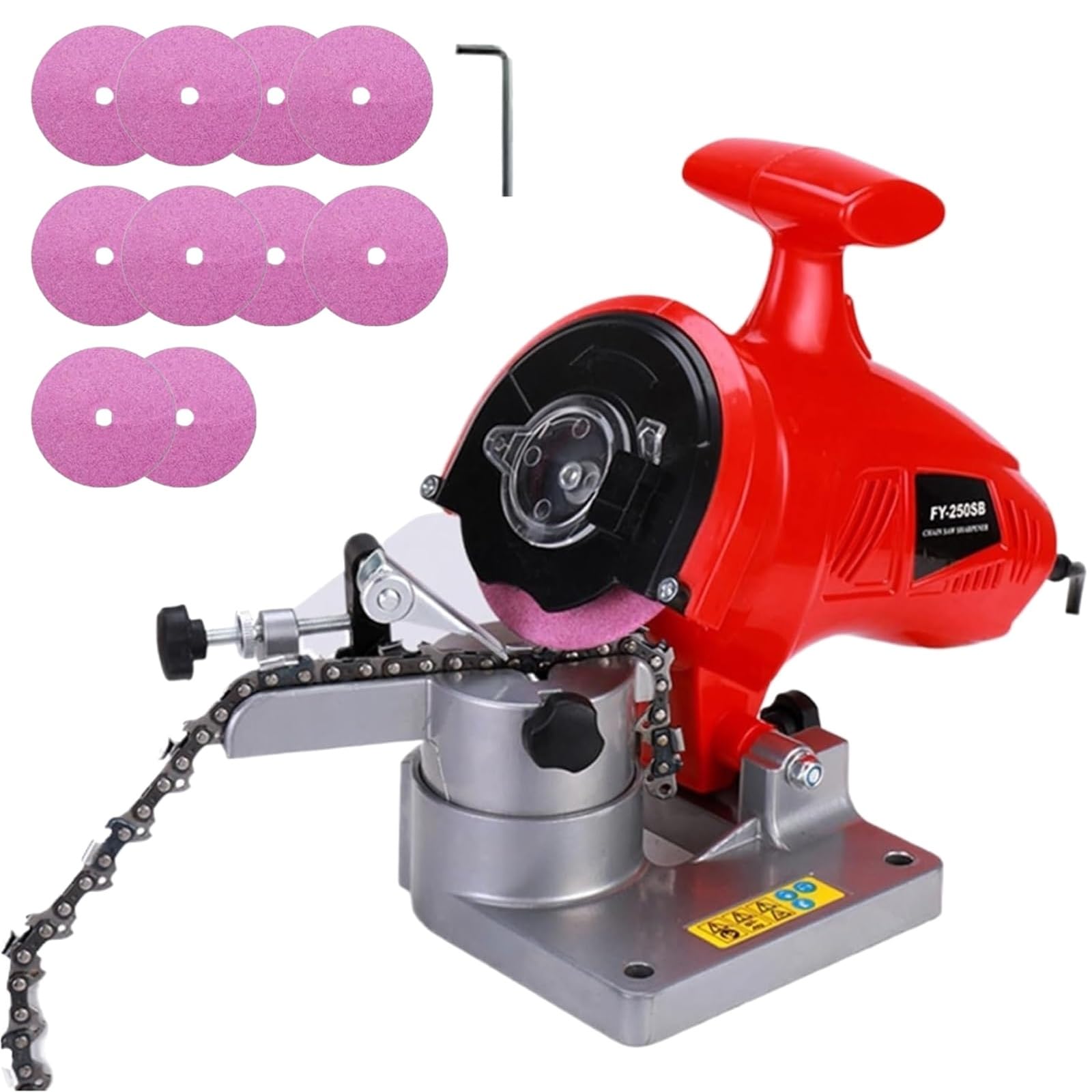 Kit Afilador Eléctrico de Motosierras, Afiladora de Cadenas de Escritorio con Botón de Ajuste de Posicionamiento de Cadena, Afiladora Portátil de Motosierras, Ángulo Ajustable de 0 a 35°