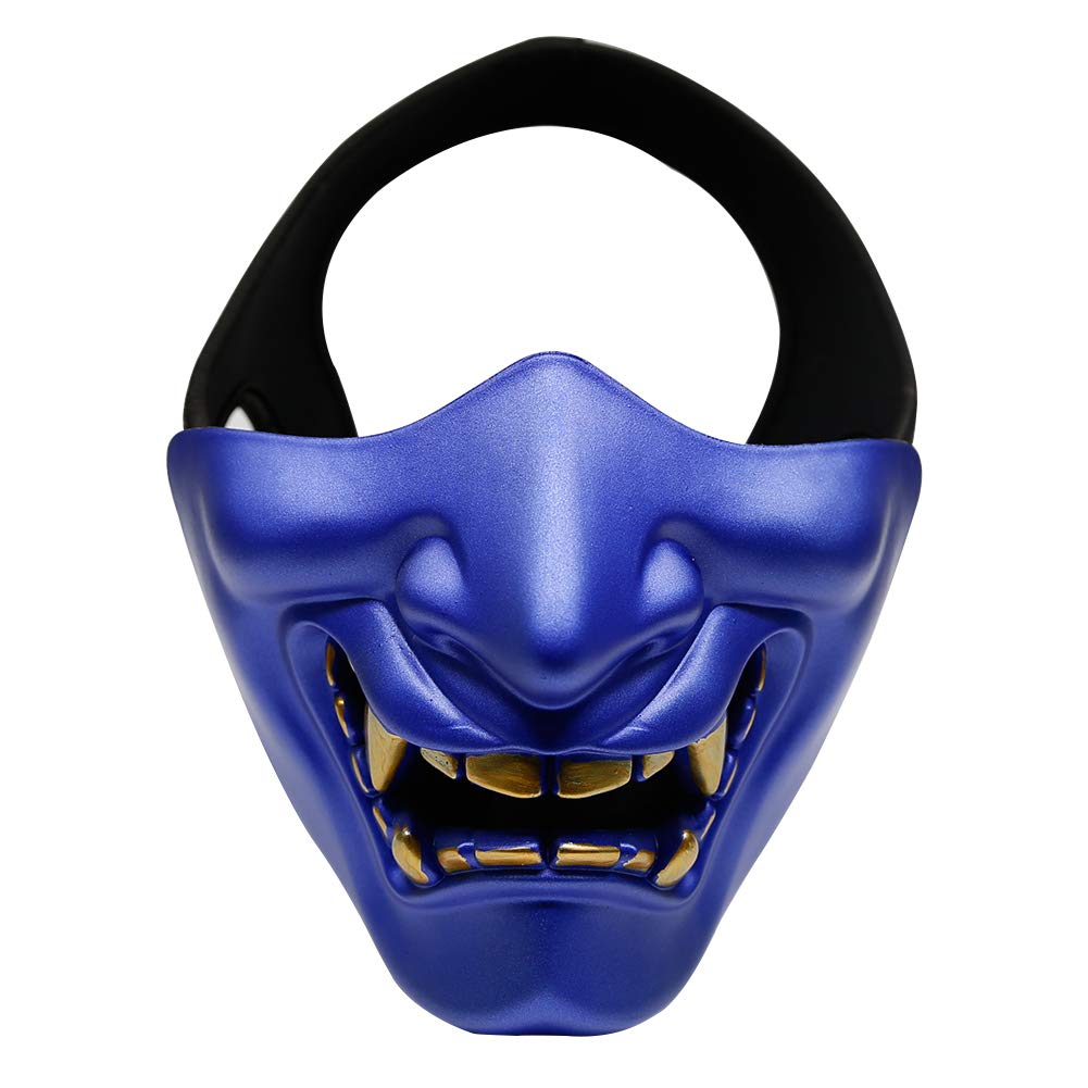 Anyoupin Airsoft Half Face Mask,Hannya Oni Prajna Half Face Protective Mask for Halloween Airsoft Paintball CS Game Masquerade Ball and Party (Blue)